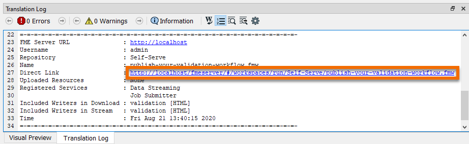 Finding the Direct Link to the workspace in the Translation Log