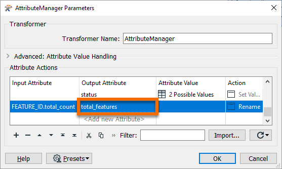 Setting the AttributeManager parameters