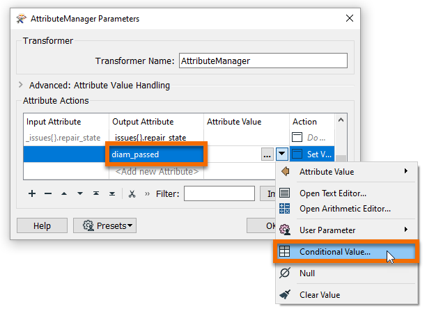 Setting the AttributeManager parameters