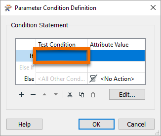 Creating a test in the Parameter Condition Definition dialog
