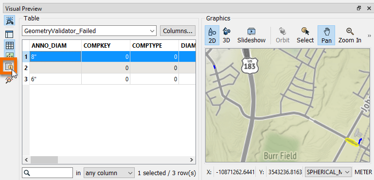Toggling on Feature Inspection window
