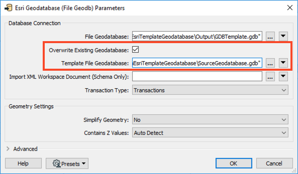 Overwrite existing database and select template file