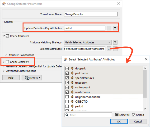 ChangeDetector parameters