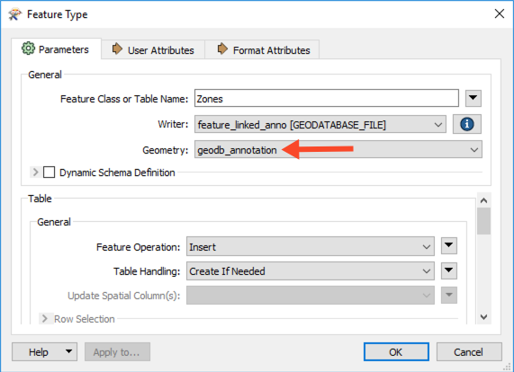 Set the Geometry to geodb_annotation