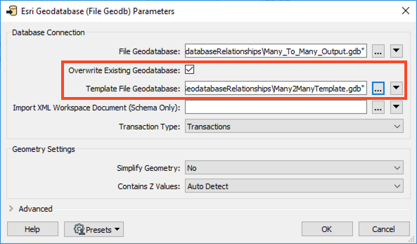 enable Overwrite Existing Geodatabase