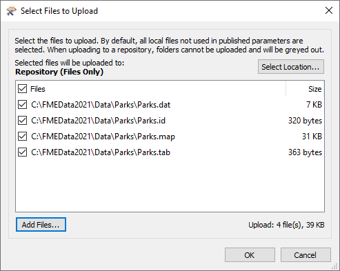 Selecting files to upload