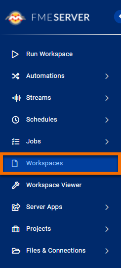 Navigating to the Workspaces page on FME Server