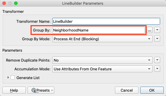 LineBuilder parameters