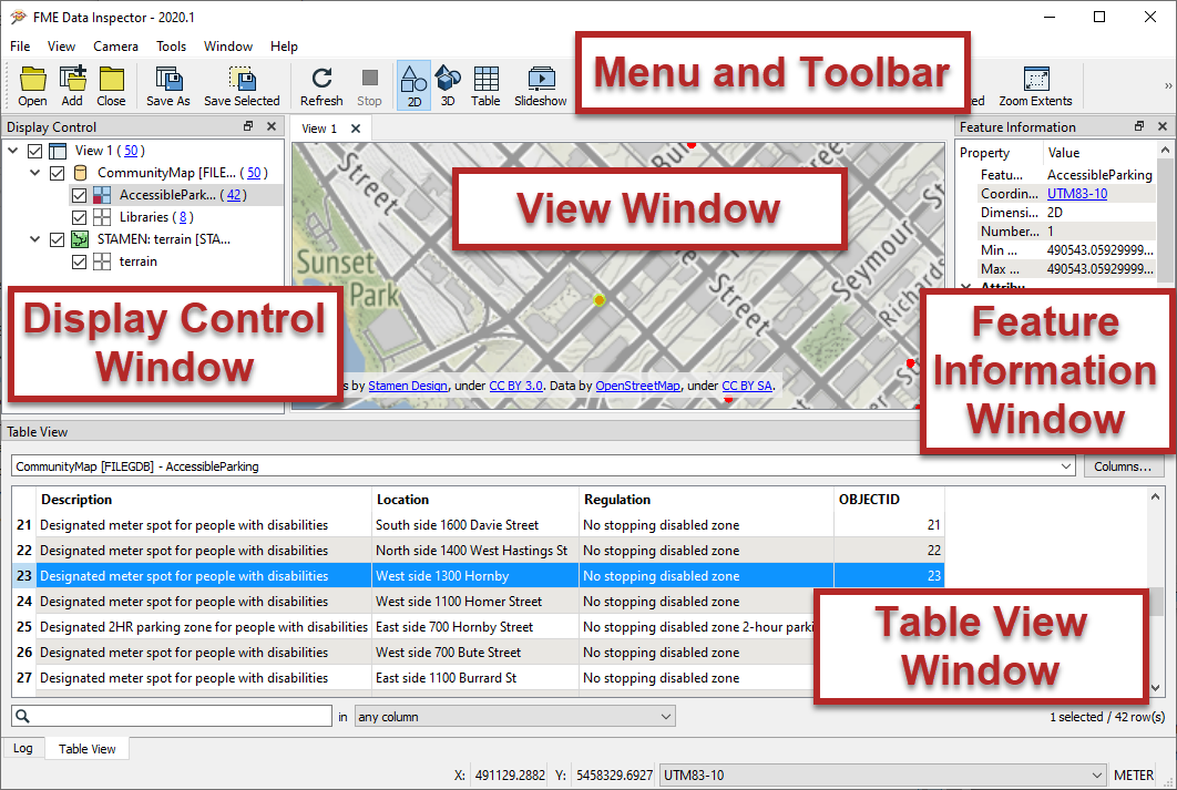 FME Data Inspector windows