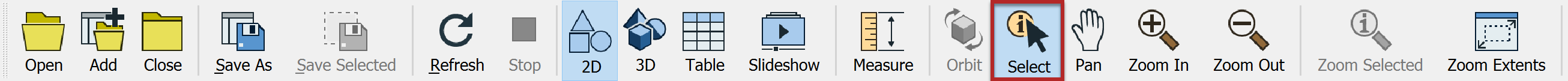 Toolbar showing Select tool location