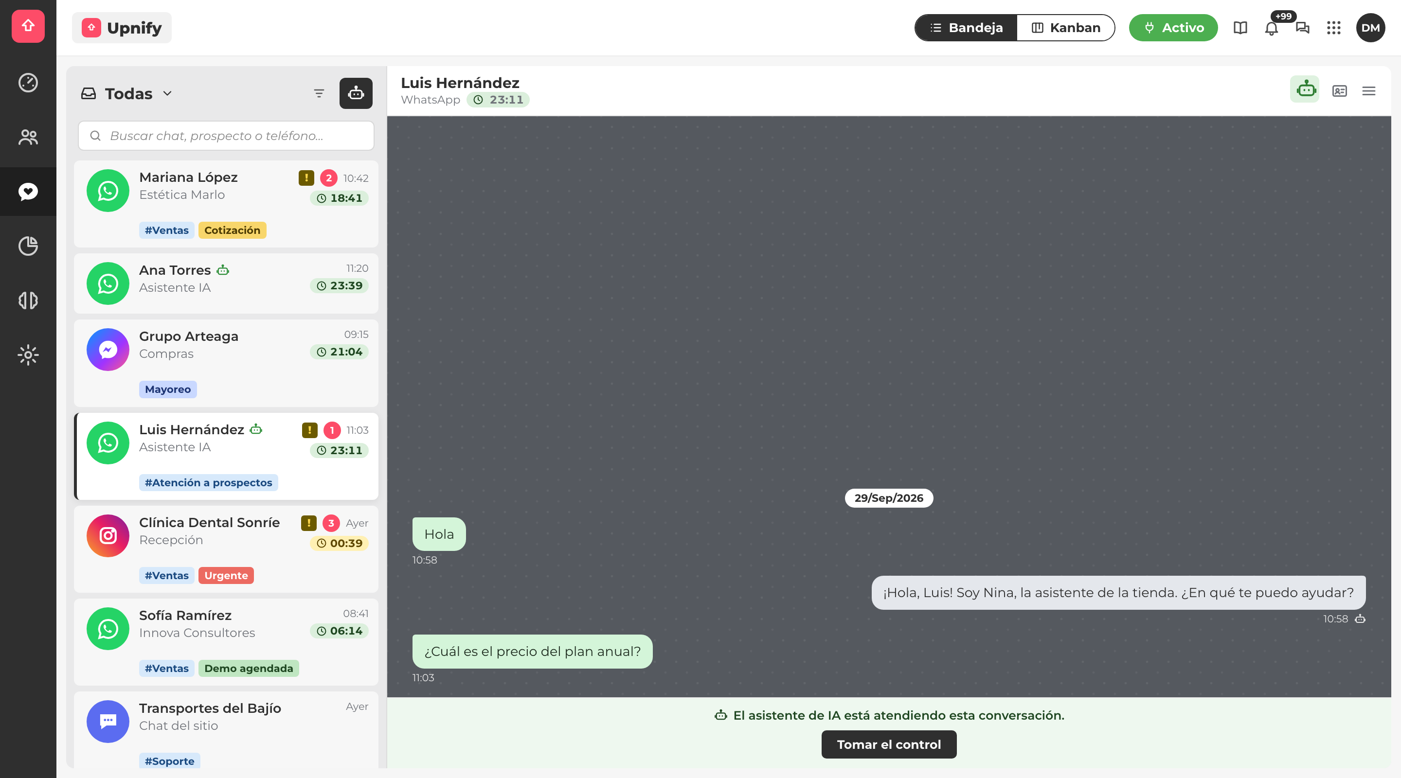 Conversation handled by the AI assistant