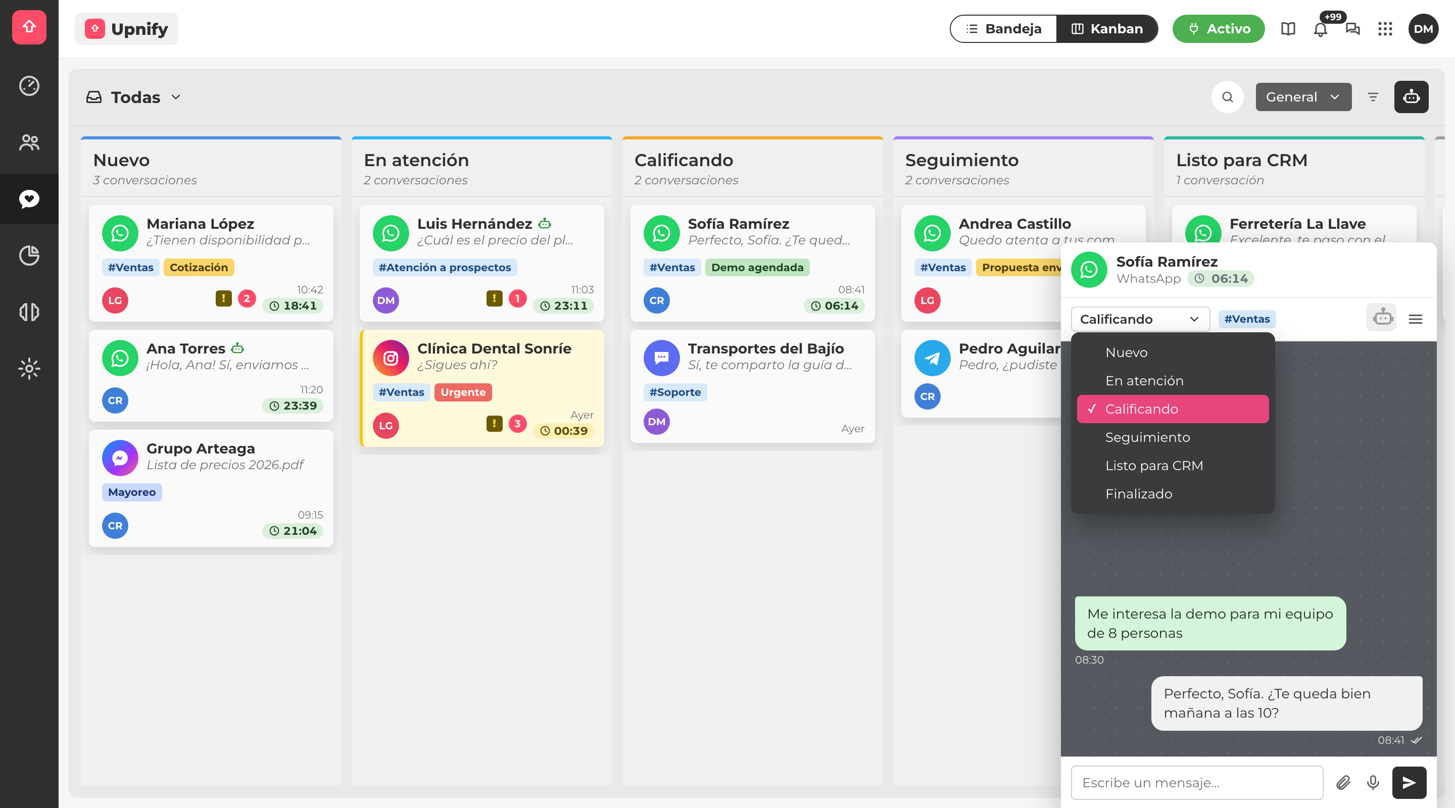 Changing conversation stages from the chat window