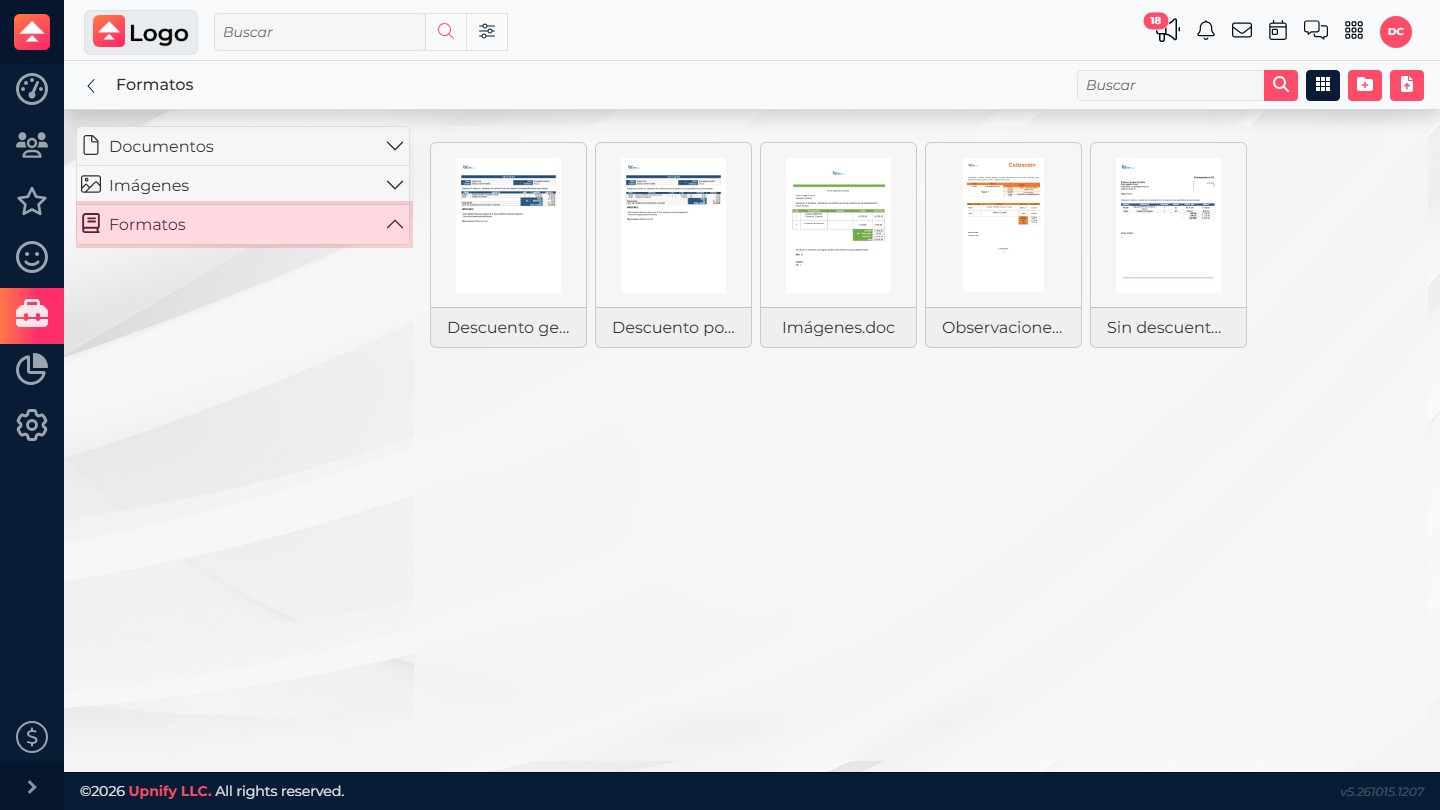 CRM Templates section in Documents and images, showing the available quote templates