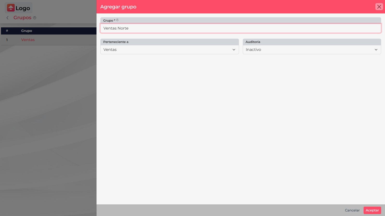 Group form with Sales North entered and Sales selected as its parent