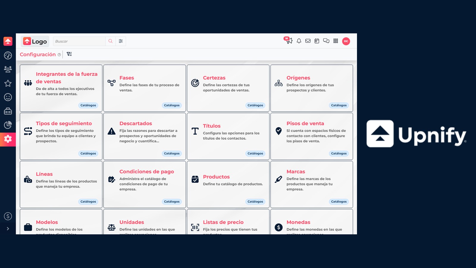 Upnify CRM settings for preparing the sales process