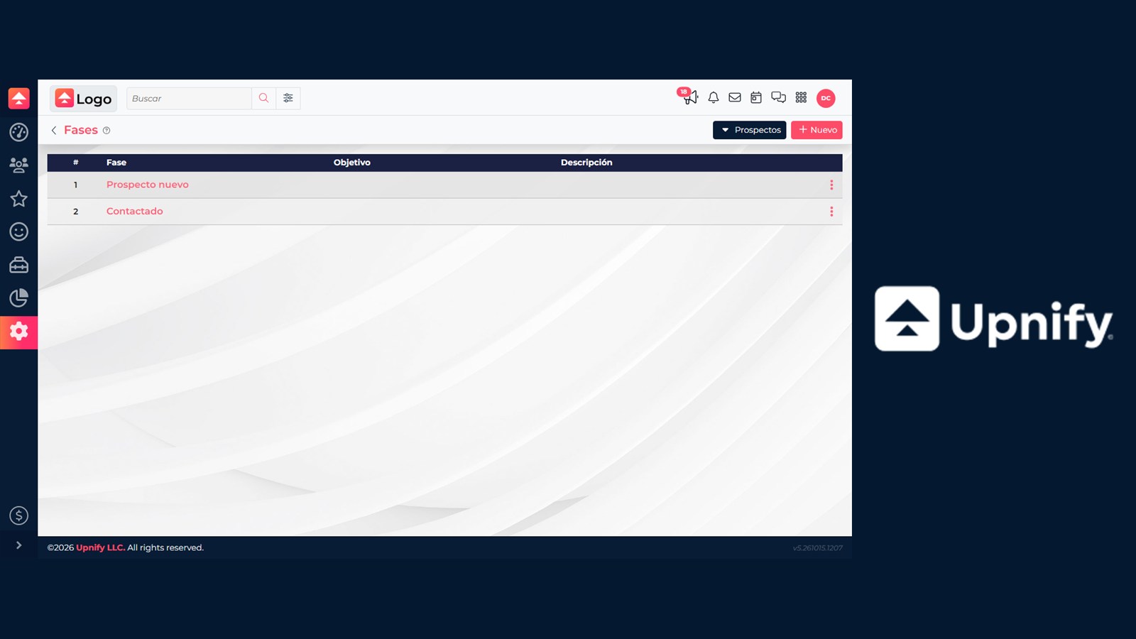 Fases y acciones configurables en Upnify CRM