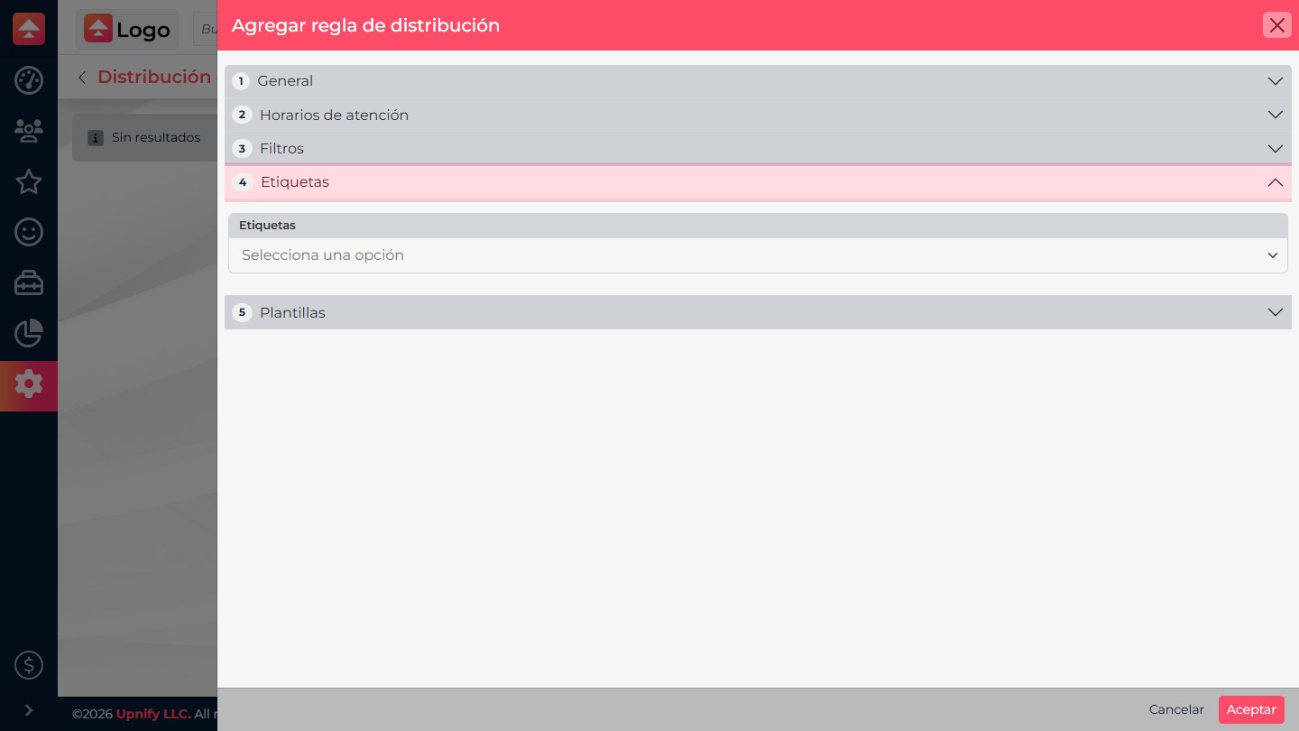 Tags section expanded in a distribution rule.