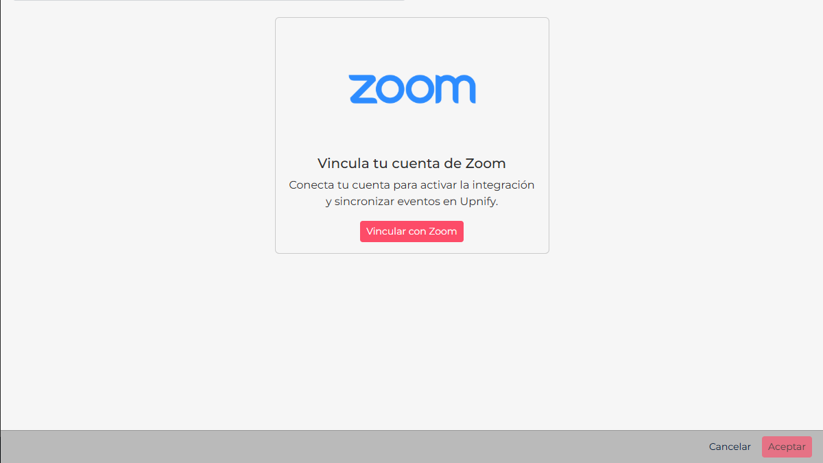Engage integration panel with the Link with Zoom button