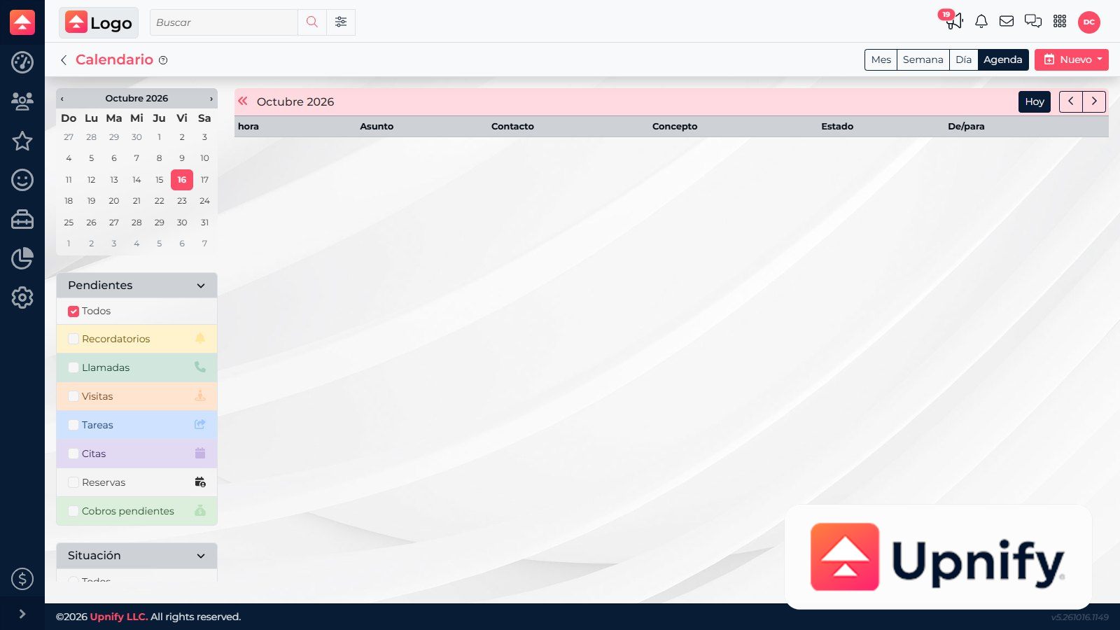 CRM monthly calendar with activity filters