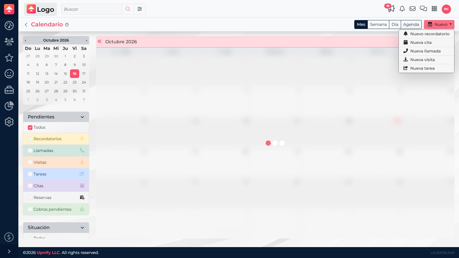 New menu showing activity types