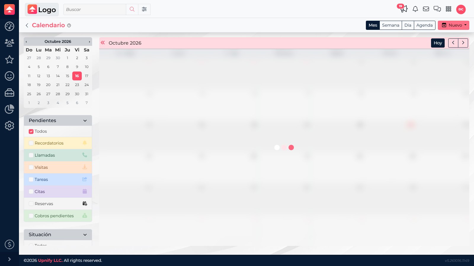 Actual CRM monthly calendar