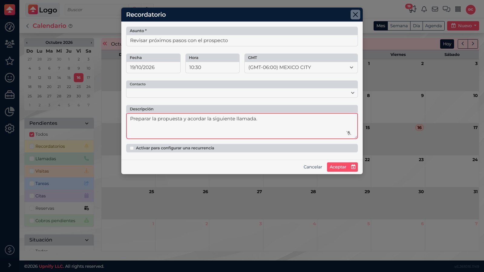 Actual reminder form