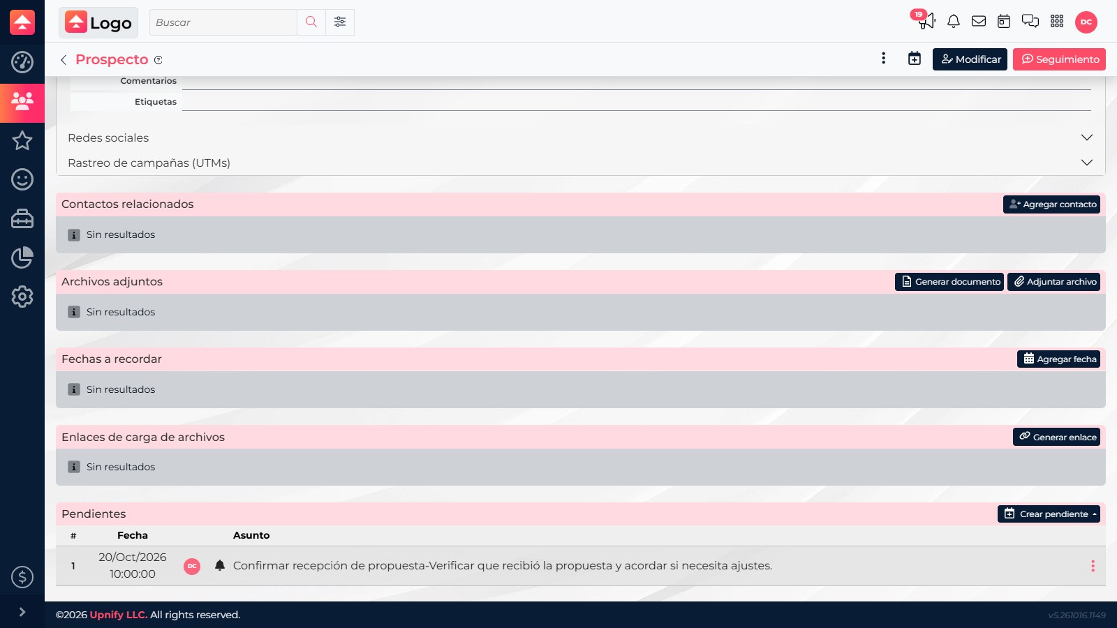 Contact Activities section with a saved activity