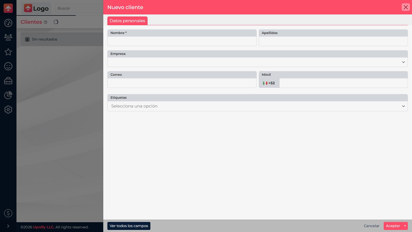 Form for adding a customer in CRM