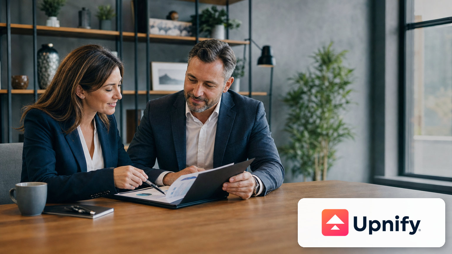 Account manager and customer reviewing an active business relationship.