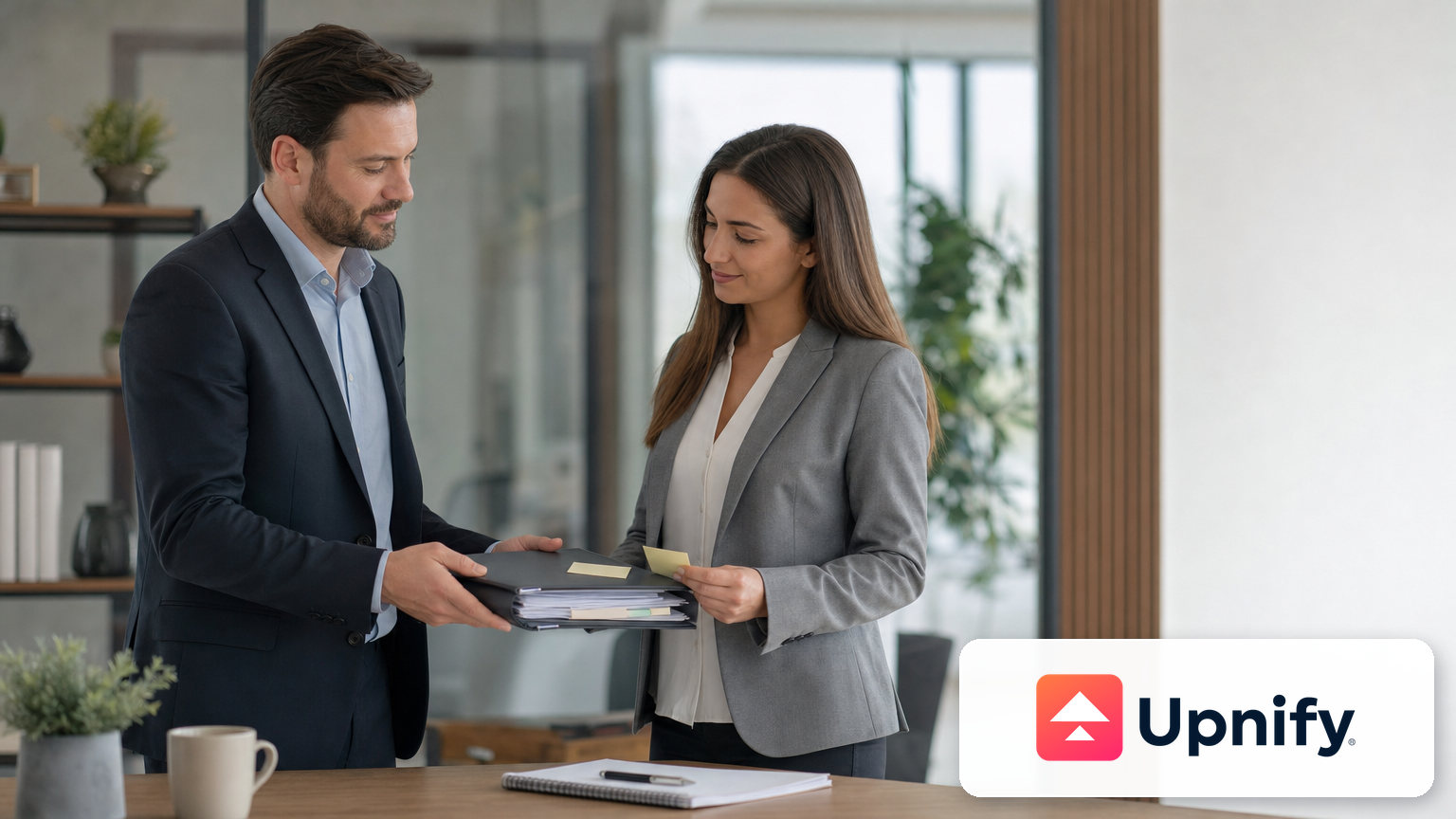 Salesperson handing contact context to a new owner.