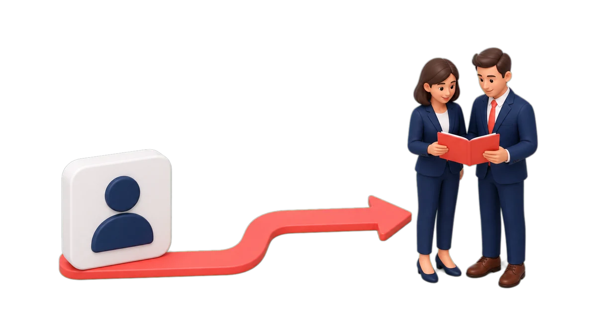 Concept illustration of a prospect becoming a customer while the relationship continues.