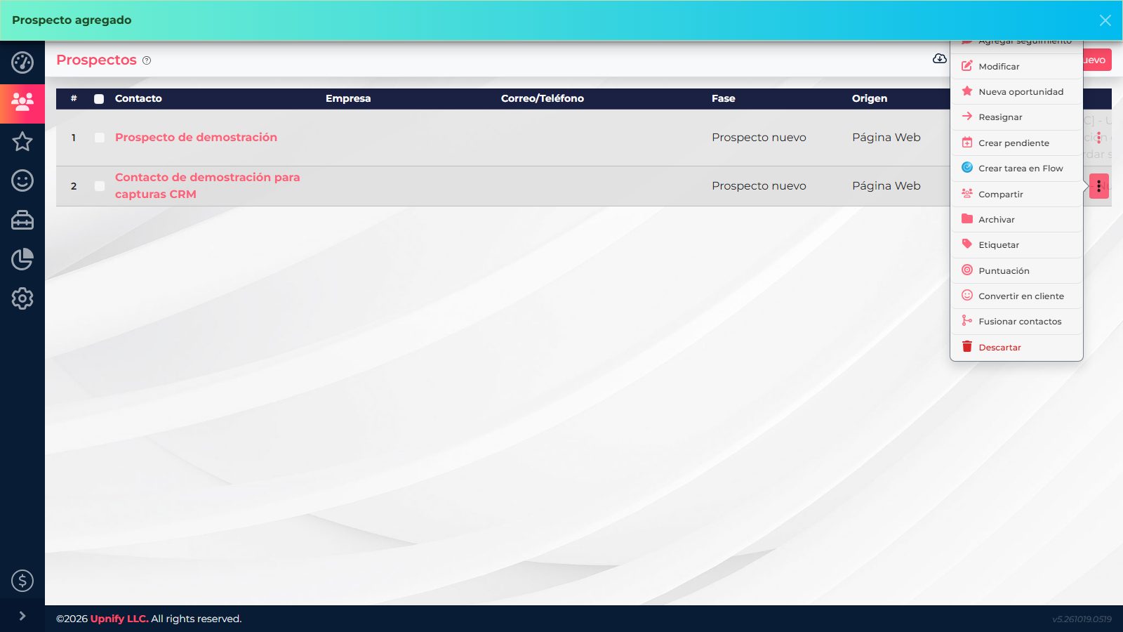 Contact action menu with the Archive option