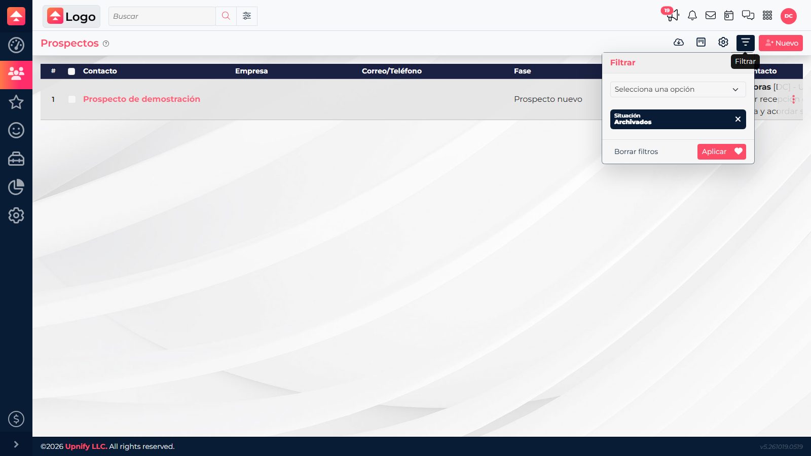 Situation filter set to show archived contacts