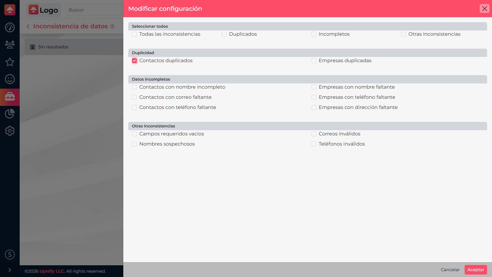 Duplicated contacts enabled in inconsistency settings