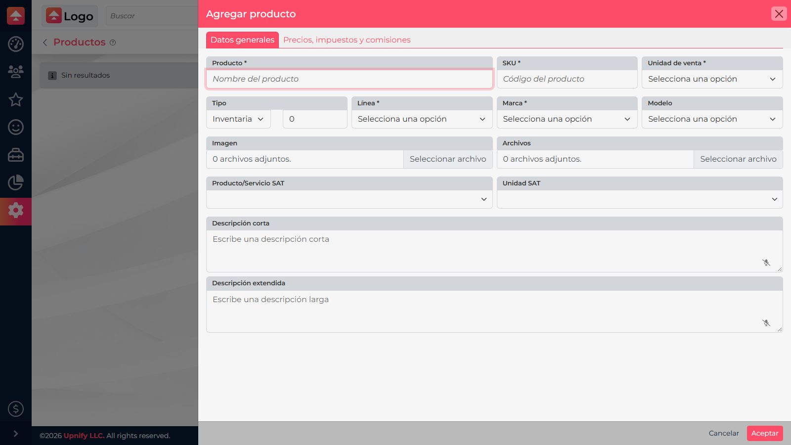 Product form with unit, line, brand, and model