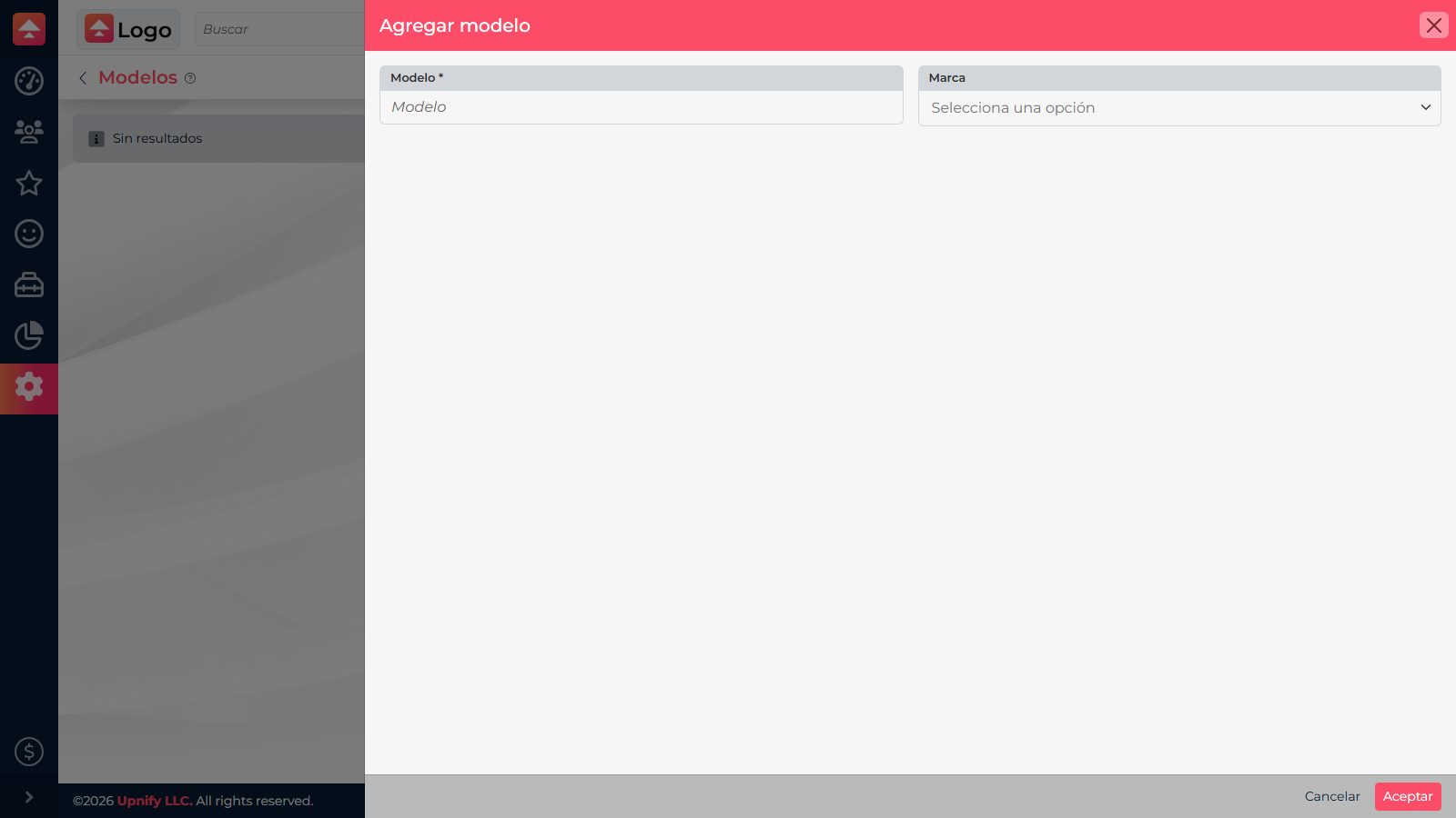 Form for adding a model under a brand