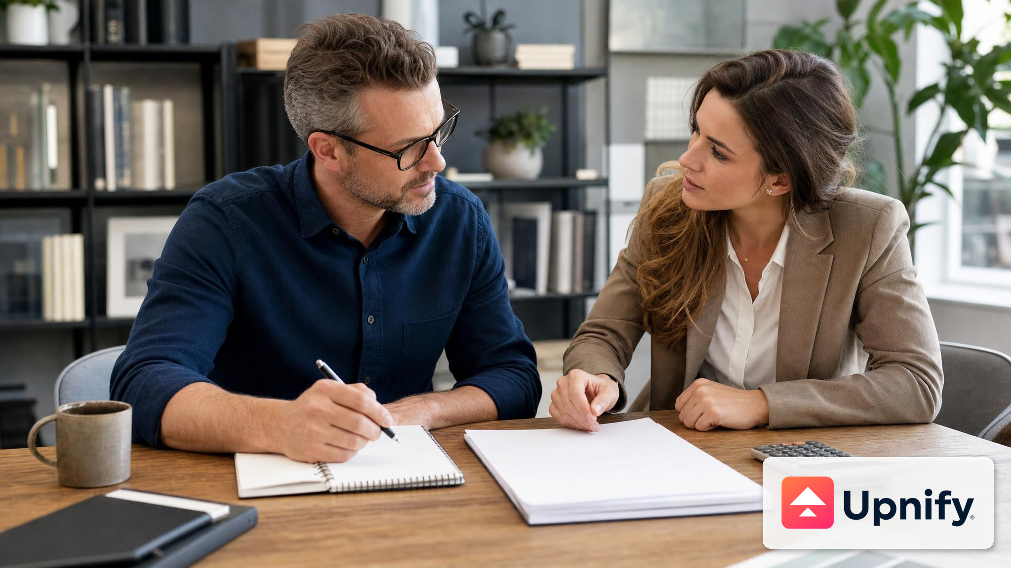 Professional preparing a custom proposal with the official Upnify logo