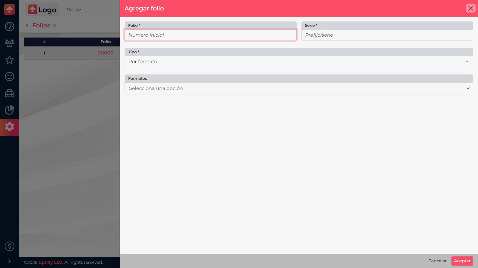 Numbering form showing the format selector for the By formats option
