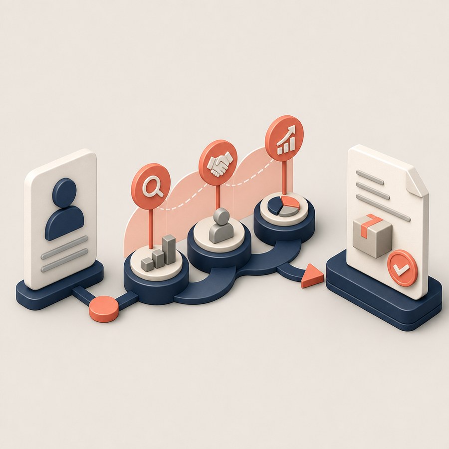 Illustration of a qualified opportunity becoming a confirmed sale with follow-up