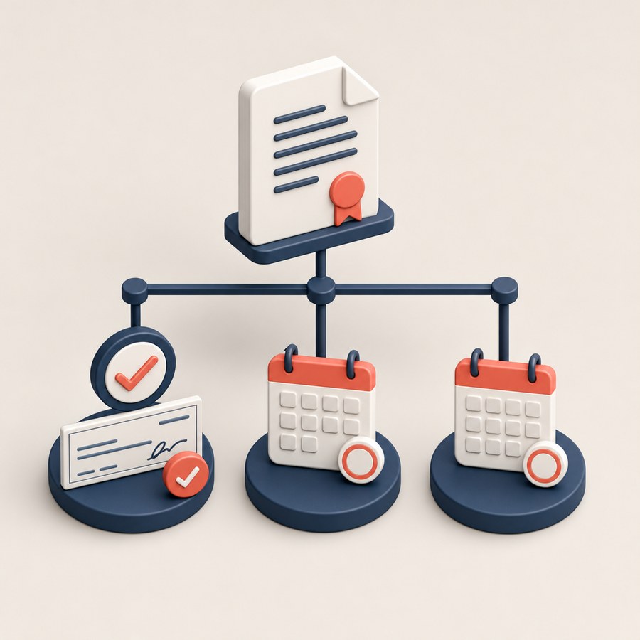 Illustrated schedule with expected payments, one received, and one pending