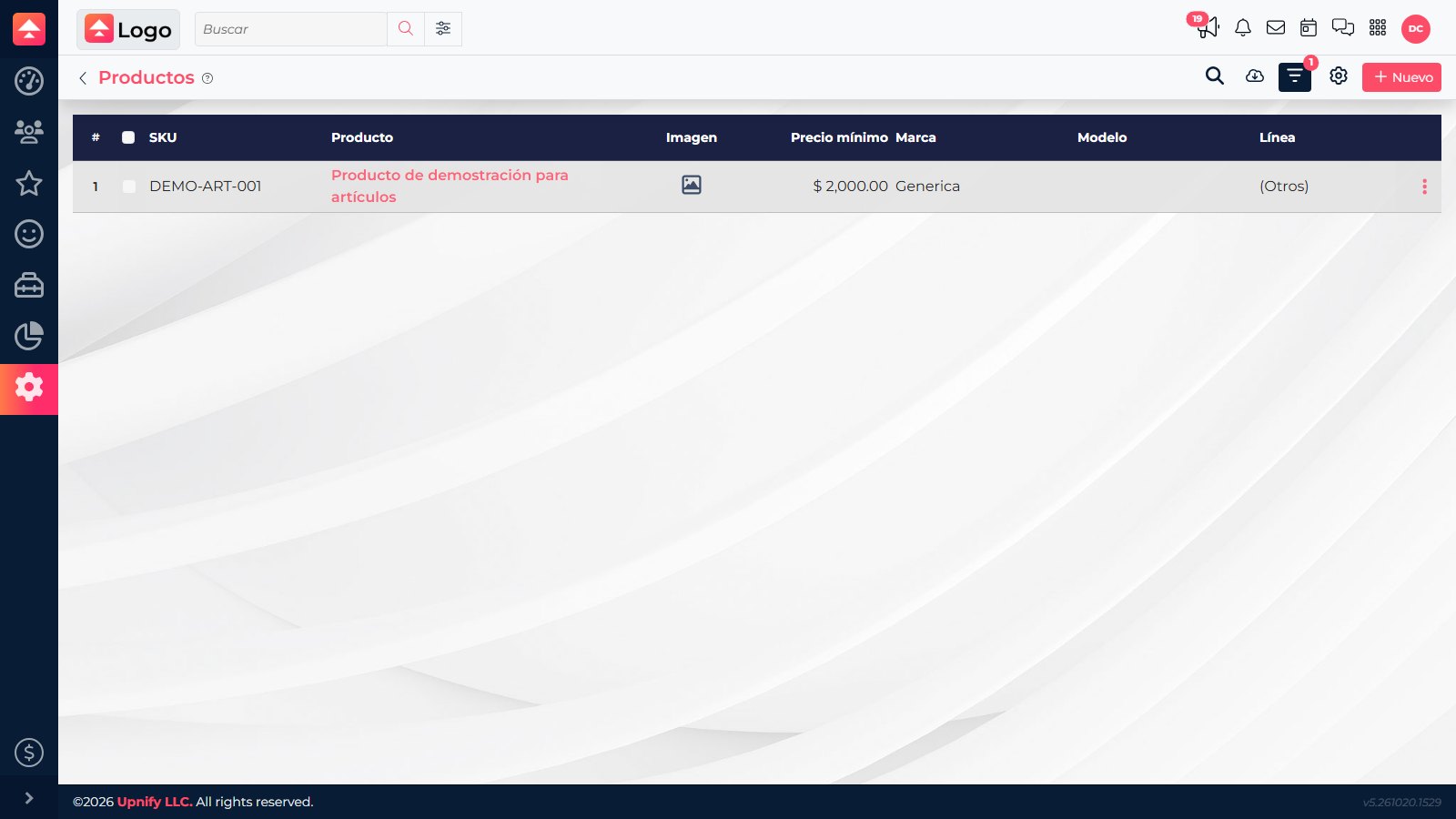 CRM product catalog with download controls