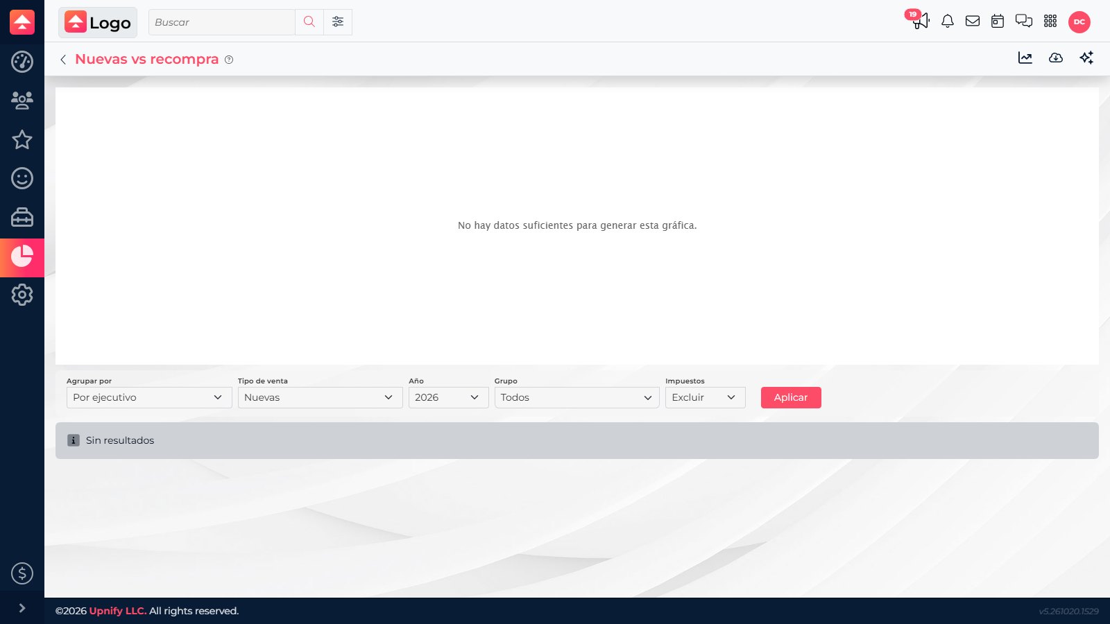 Relatório Novas vs recompra do CRM com controles de consulta