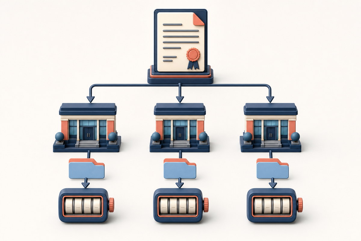 Illustration showing how an issuer, branch, and numbering relate
