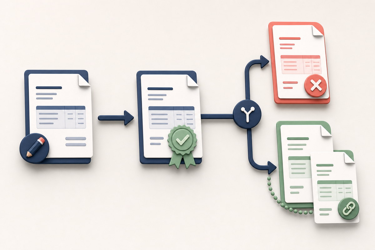 Illustration of a process to review, correct, or cancel a tax document