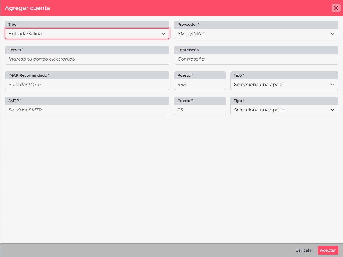 Current CRM form for SMTP and IMAP settings, with no credentials