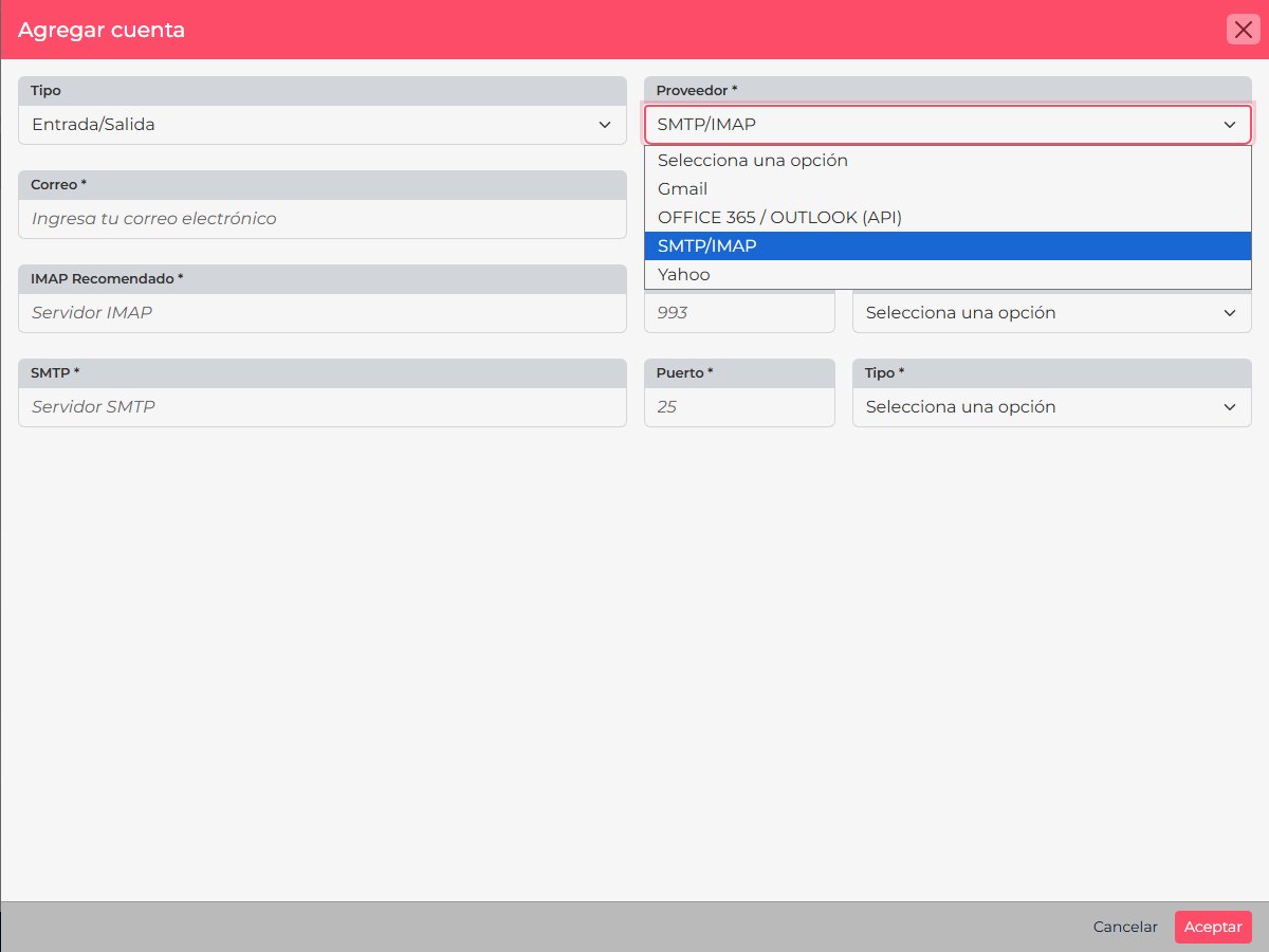 Providers currently available in the CRM form for adding an email account