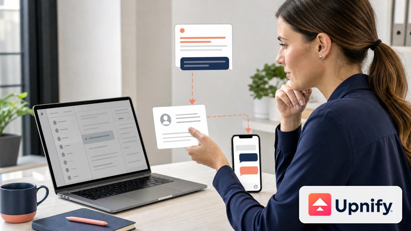 Workflow connecting contact data to personalized messages, documents, and other content.