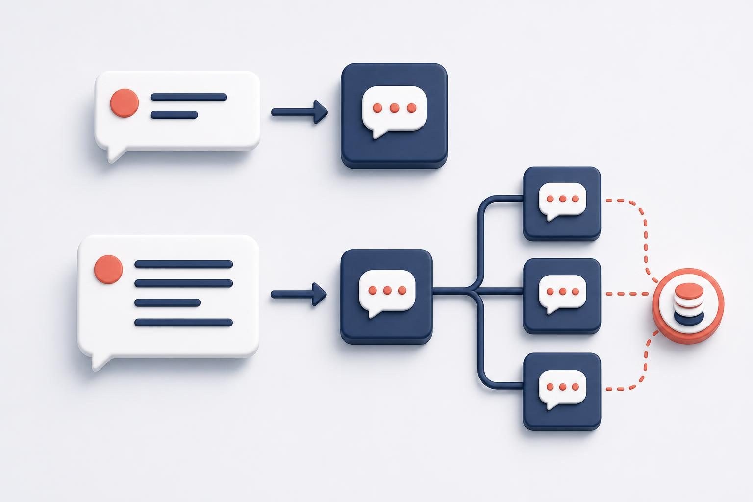 Illustration of a message split into segments and recorded for later review.