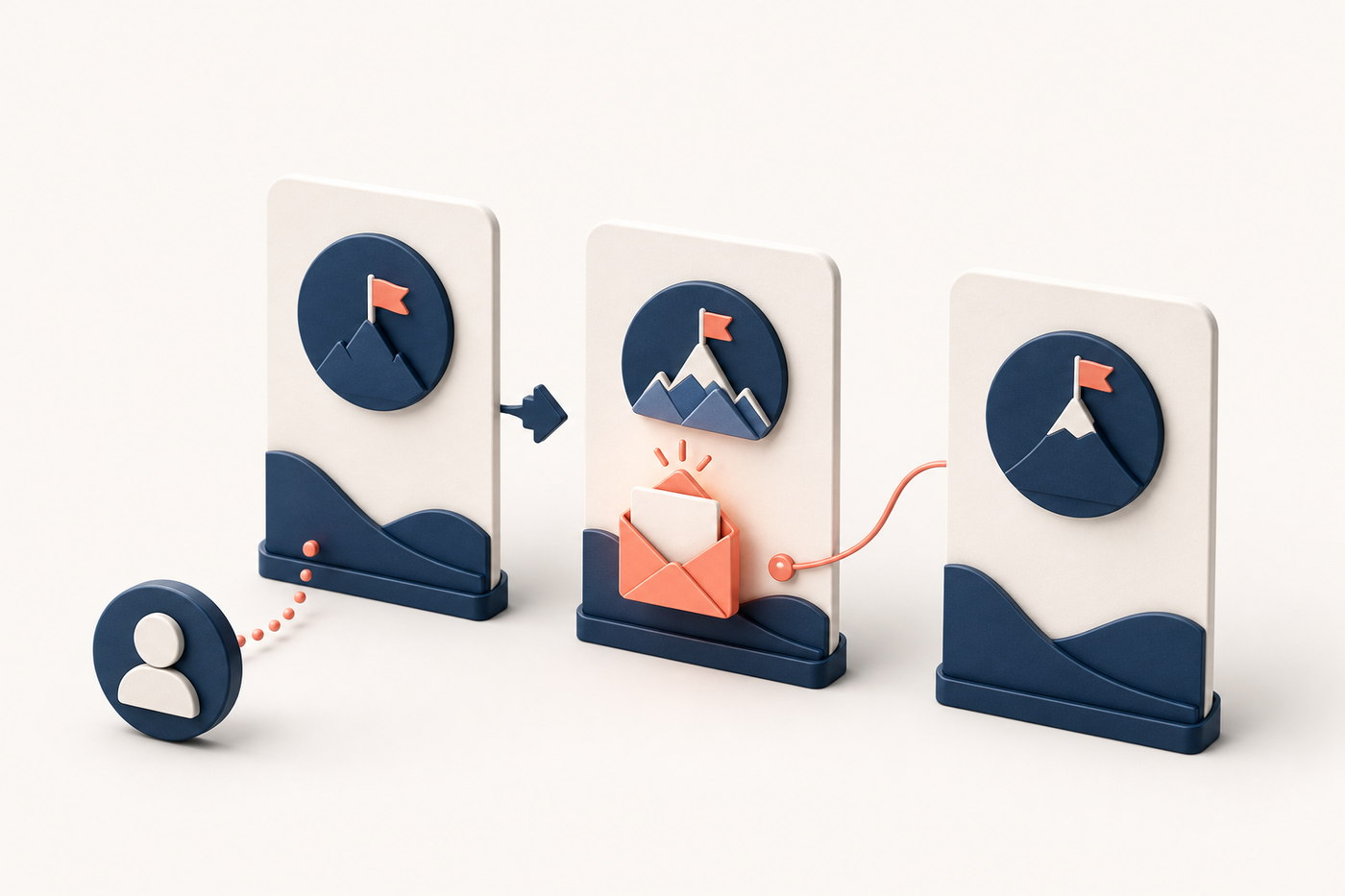 Conceptual illustration: a communication is triggered as a record moves through a stage.