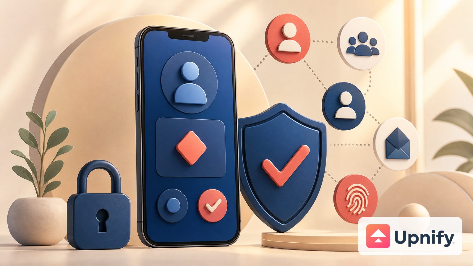 Phone and shield symbolizing account verification and protection